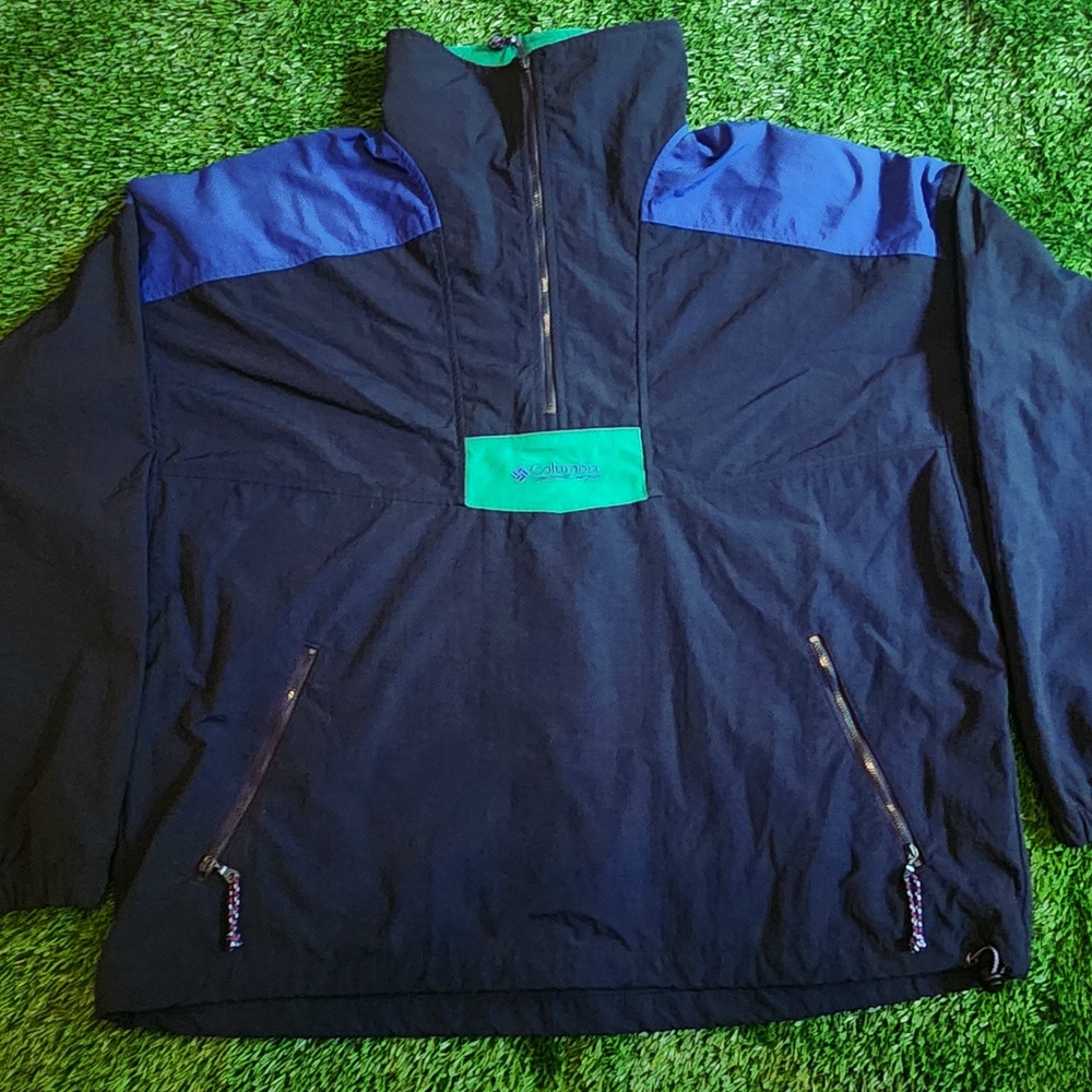 Columbia Black and Blue Windbreaker with High Collar